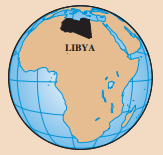 Map of Libya on World Globe